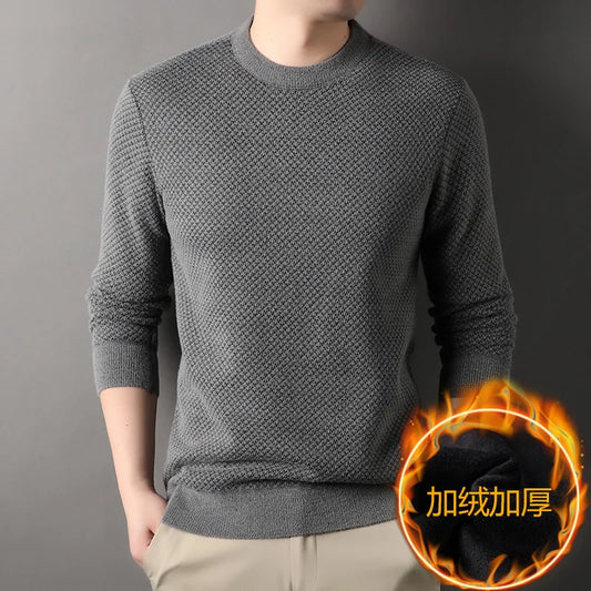 Autumn and Winter Velvet Padded Sweater Men's Loose round Neck Solid