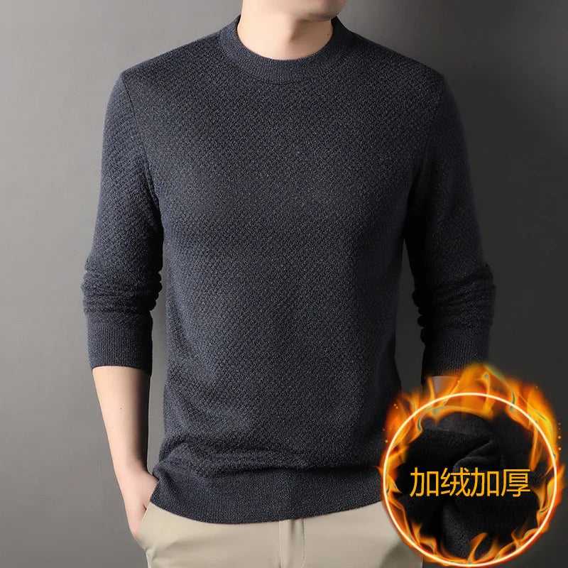 Autumn and Winter Velvet Padded Sweater Men's Loose round Neck Solid